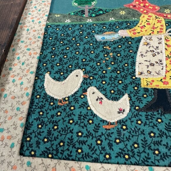 HANDMADE Wooden Framed Fabric Quilt pattern Country Farm Folk Wall Art - Picture 3 of 13